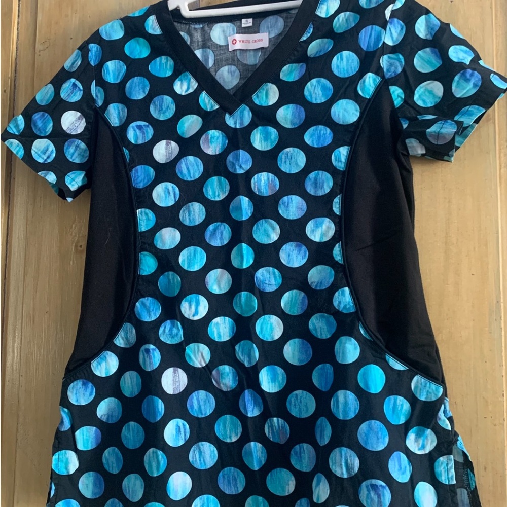Blue Polka Dot Scrub Top